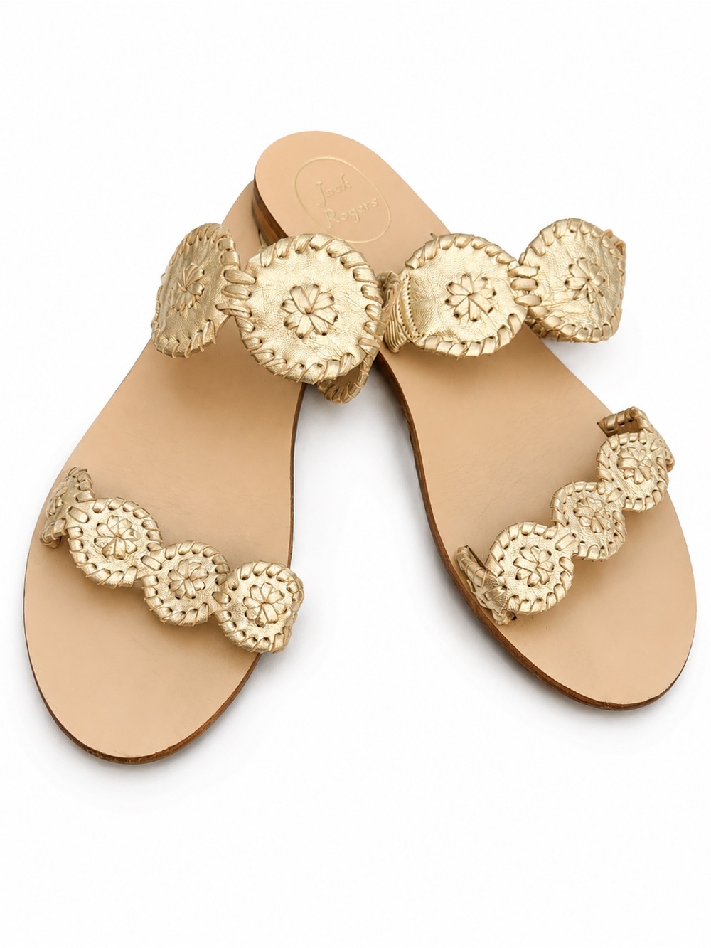 Jack Rogers Metallic Gold Double Band Slide Sandals Size 9.5M